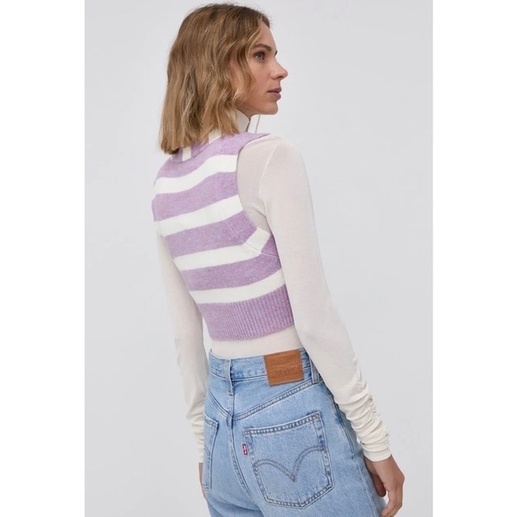 NWT FOR LOVE & LEMONS 90s Y2K Cropped Sleeveless Striped Cardigan Sweater Vest M - Picture 12 of 14